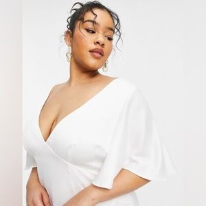 ASOS EDITION Curve Serenity satin wedding dress with flutter sleeve